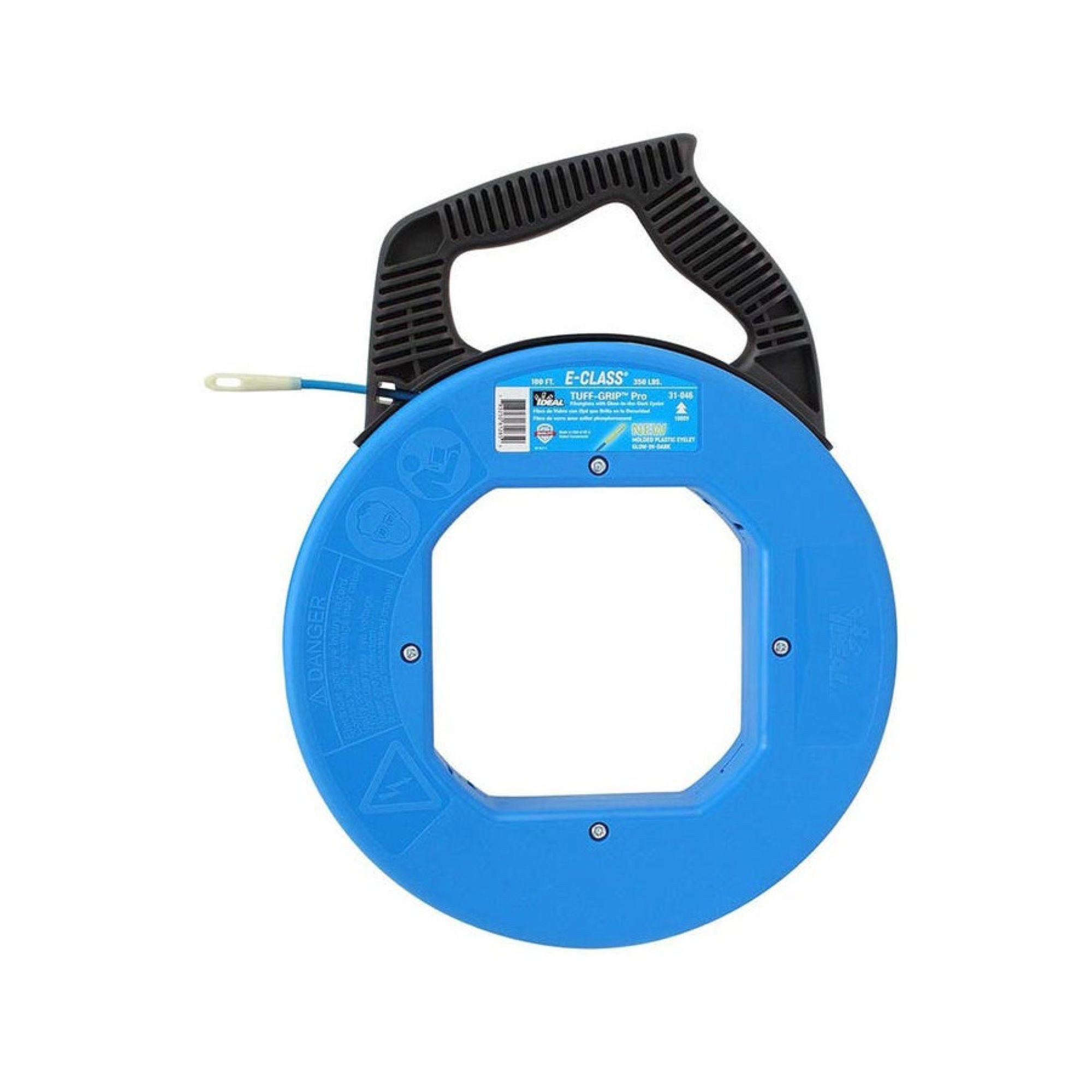 IDEAL, E-Class™ Fiberglass Fish Tape, Fiberglass fish tape rated up to 1000V, fiberglass core, Glow in the dark eyelet, Smooth nylon jacket, 3/16” diameter, 350 lb. pulling strength, withstands drops up to 25 ft., 31-046